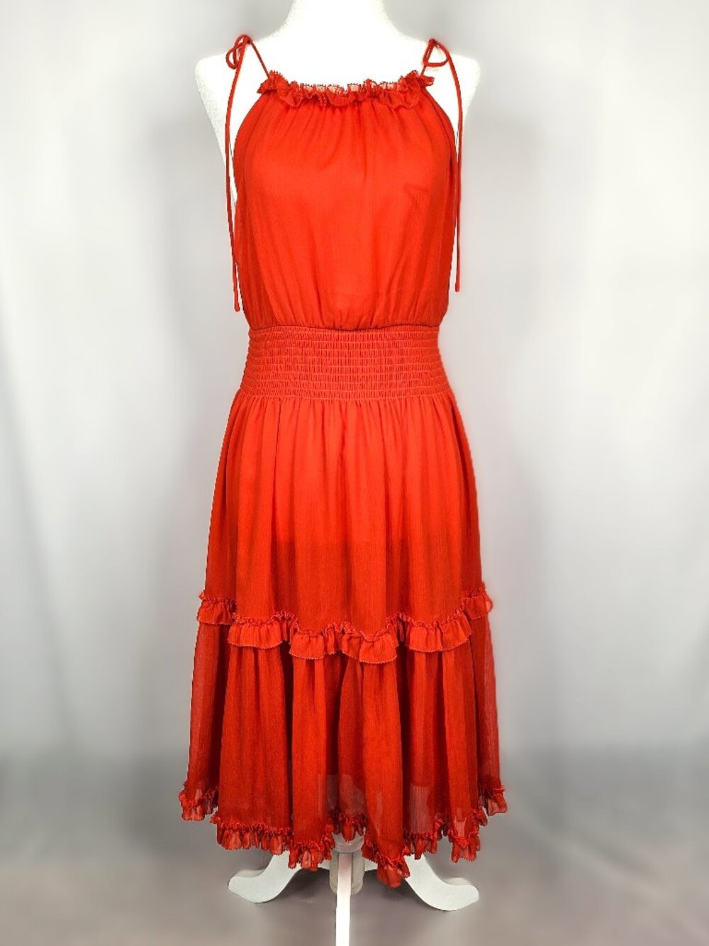 Banana Republic Ruffle Chiffon Dress | Red Orange | Size XS